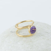 Copper Turquoise Ring, Copper Purple Turquoise 8mm Round Gemstone Ring, 18k Gold Plated Ring, Gemstone Rings, Purple Turquoise Ring